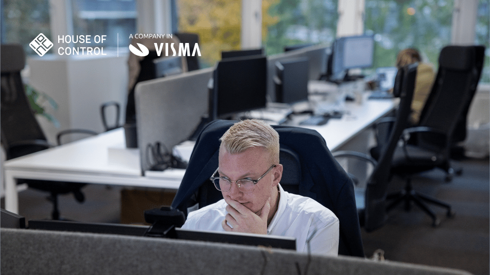 A man in the office looking concentrated