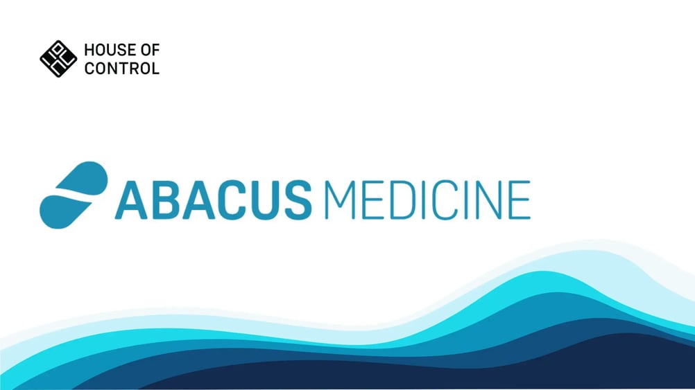 Abacus Medicine-logotypen med en våg i botten och en House of Control-logotyp i det övre högra hörnet vart det står House of Control