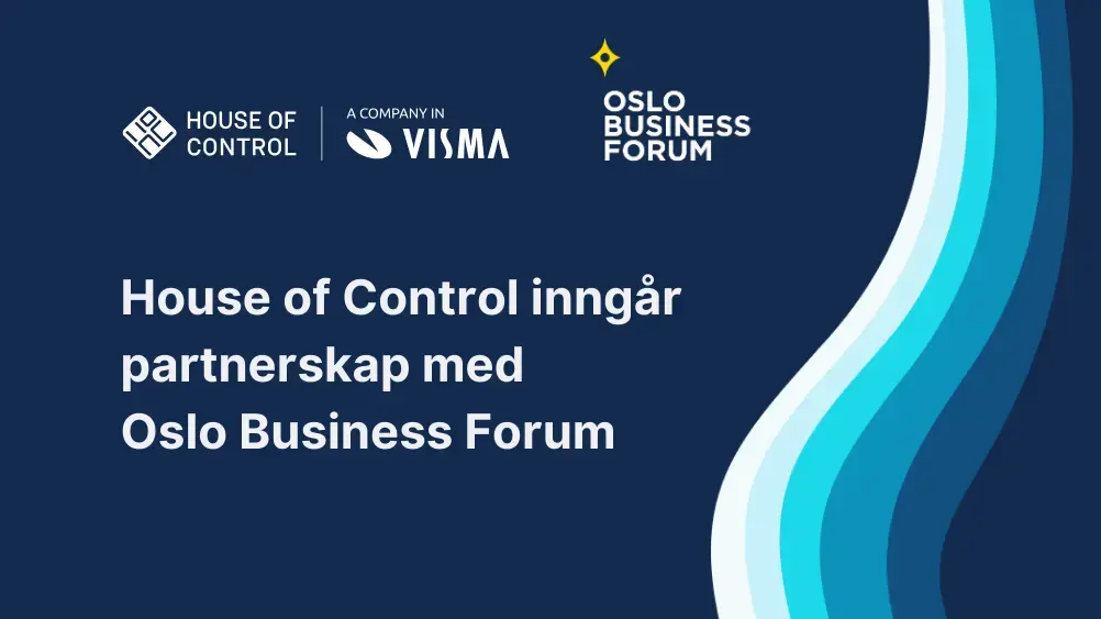 Banner med teksten «House of Control inngår partnerskap med Oslo Business Forum», samt logoene til House of Control, Visma og Oslo Business Forum.