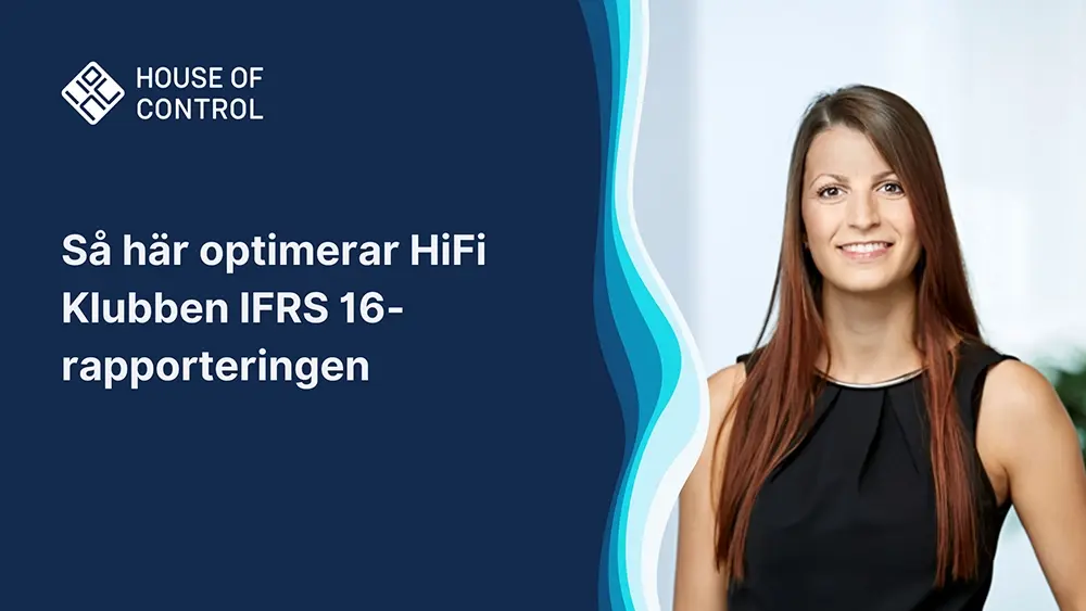 Kvinna som ser emot kameran. Text: Så här optimerar HiFi Klubben sin IFRS 16-rapportering